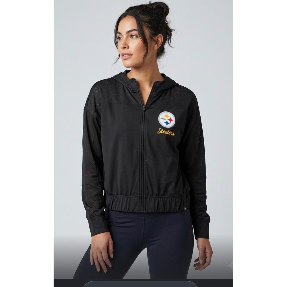 Fanatics Pittsburgh Steelers Womens Black Mesh Full Zip Hoodie Jacket Medium